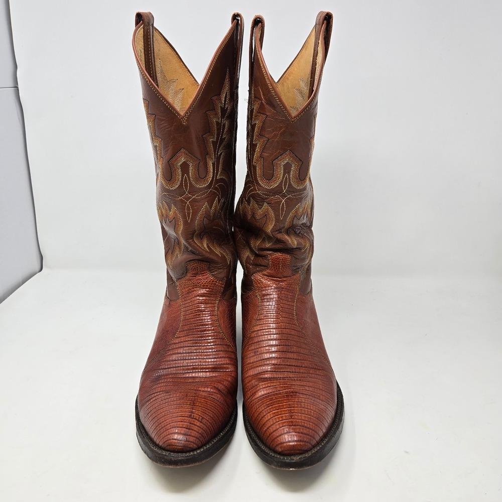 Mens Brown Lizard Skin Western Cowboy Boots Pointed Toe Stitched Leather 8.5D - Picture 4 of 14
